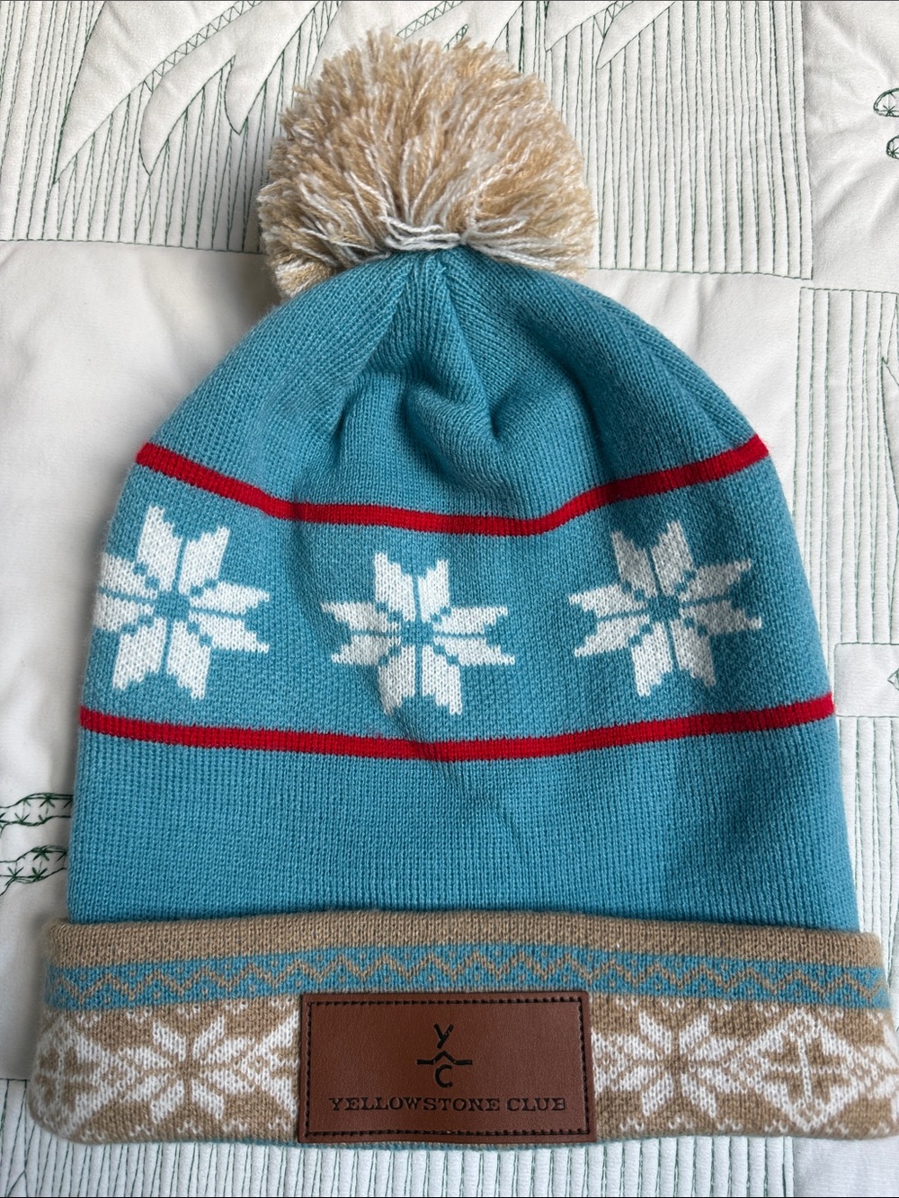 Yellowstone Club - Teal Snowflake Pom Pom Beanie
